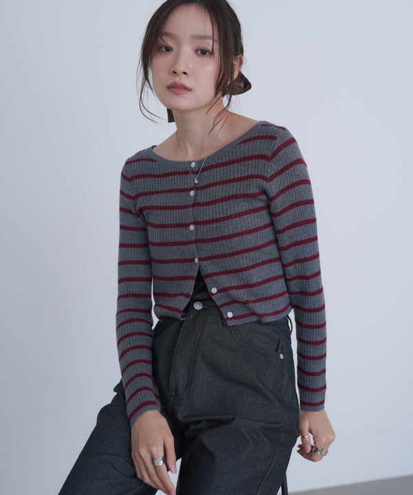 シアーボーダーニットカーディガン