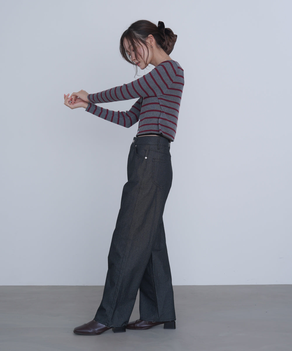 シアーボーダーニットカーディガン