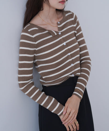 シアーボーダーニットカーディガン