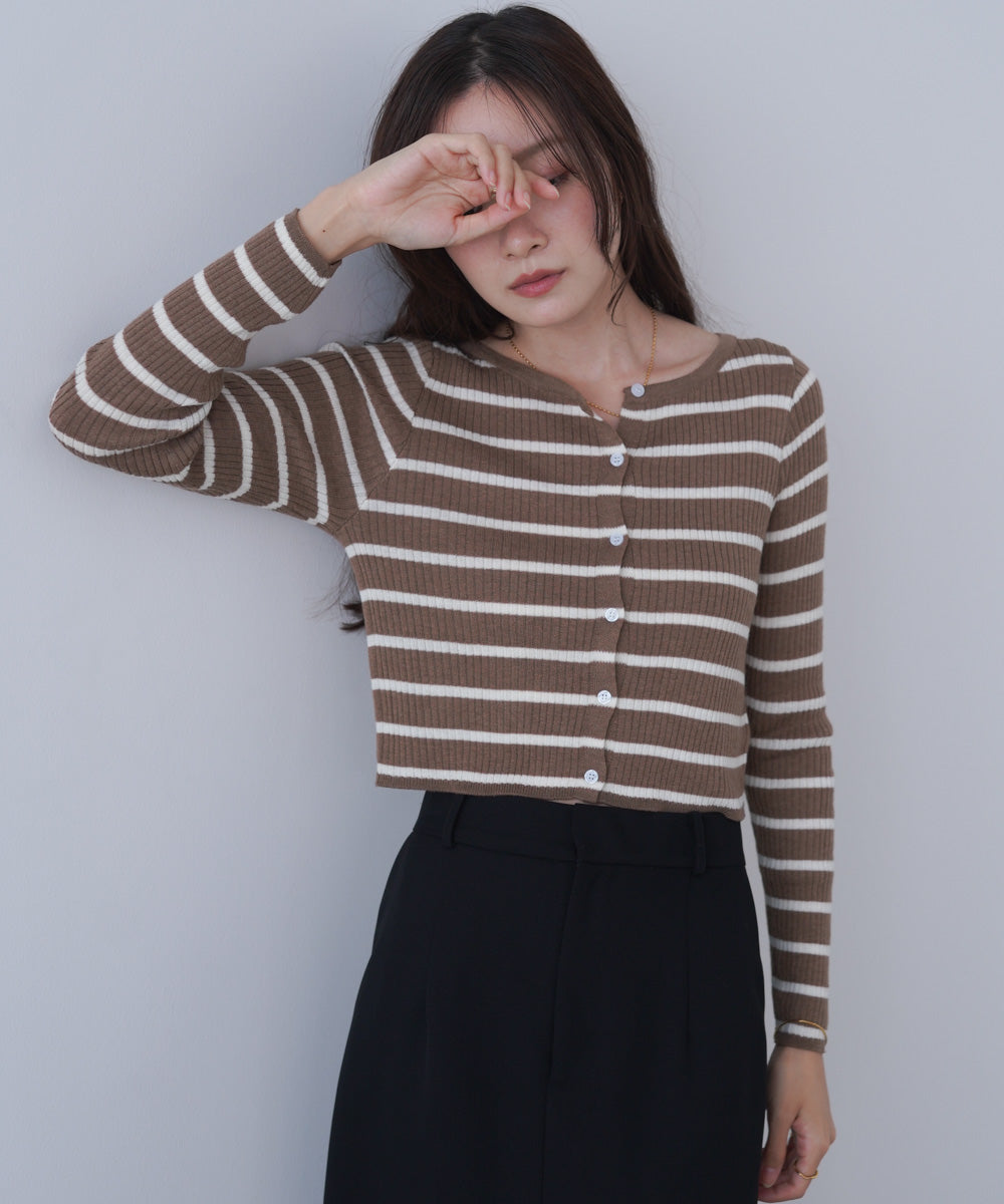 シアーボーダーニットカーディガン