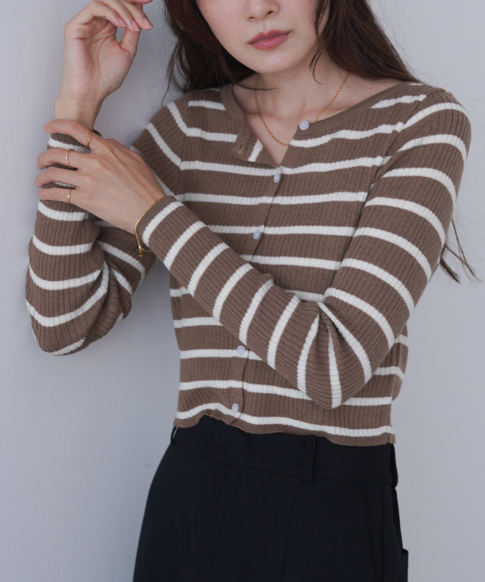 シアーボーダーニットカーディガン