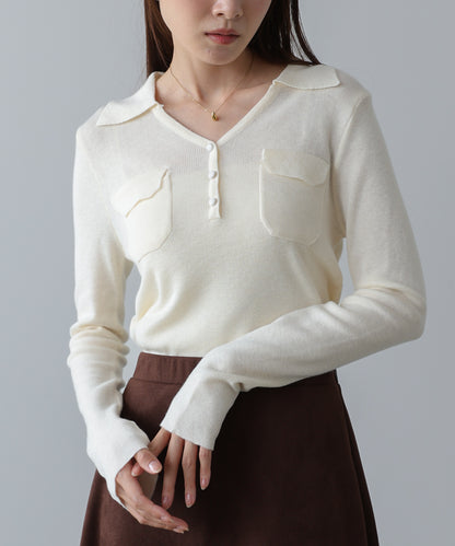 くるみボタンポロニット