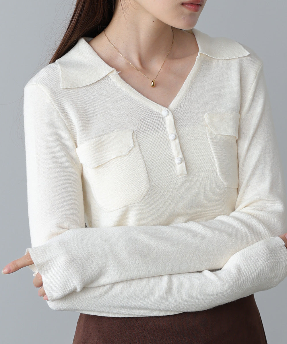 くるみボタンポロニット