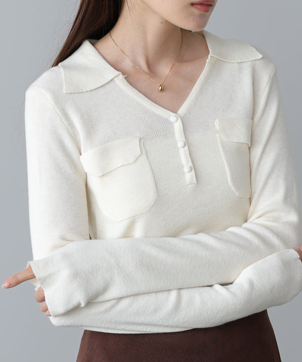 くるみボタンポロニット