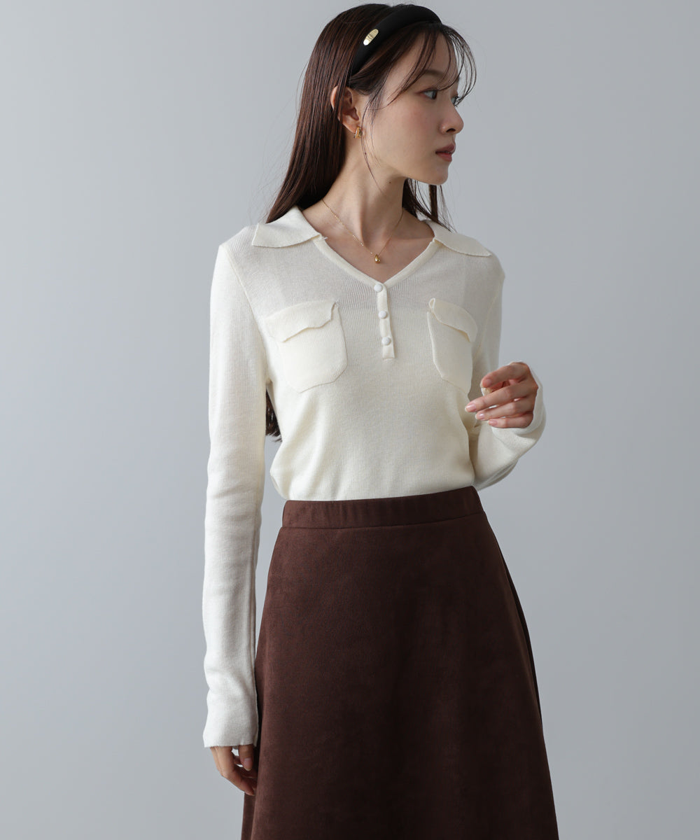 くるみボタンポロニット