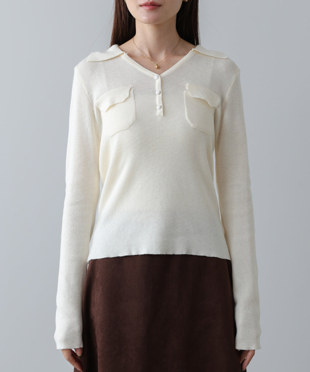 くるみボタンポロニット