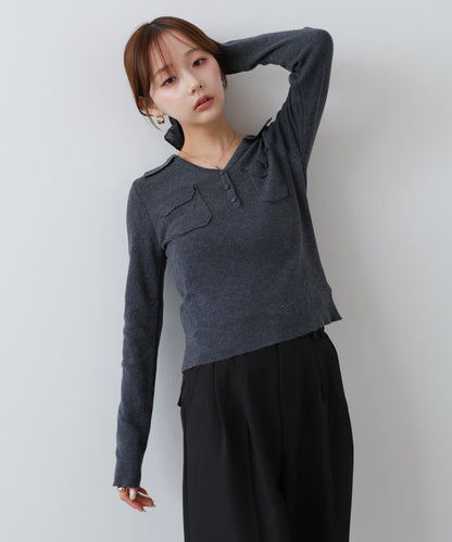 くるみボタンポロニット