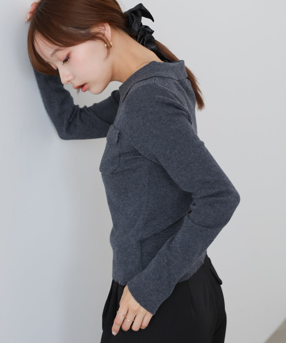 くるみボタンポロニット