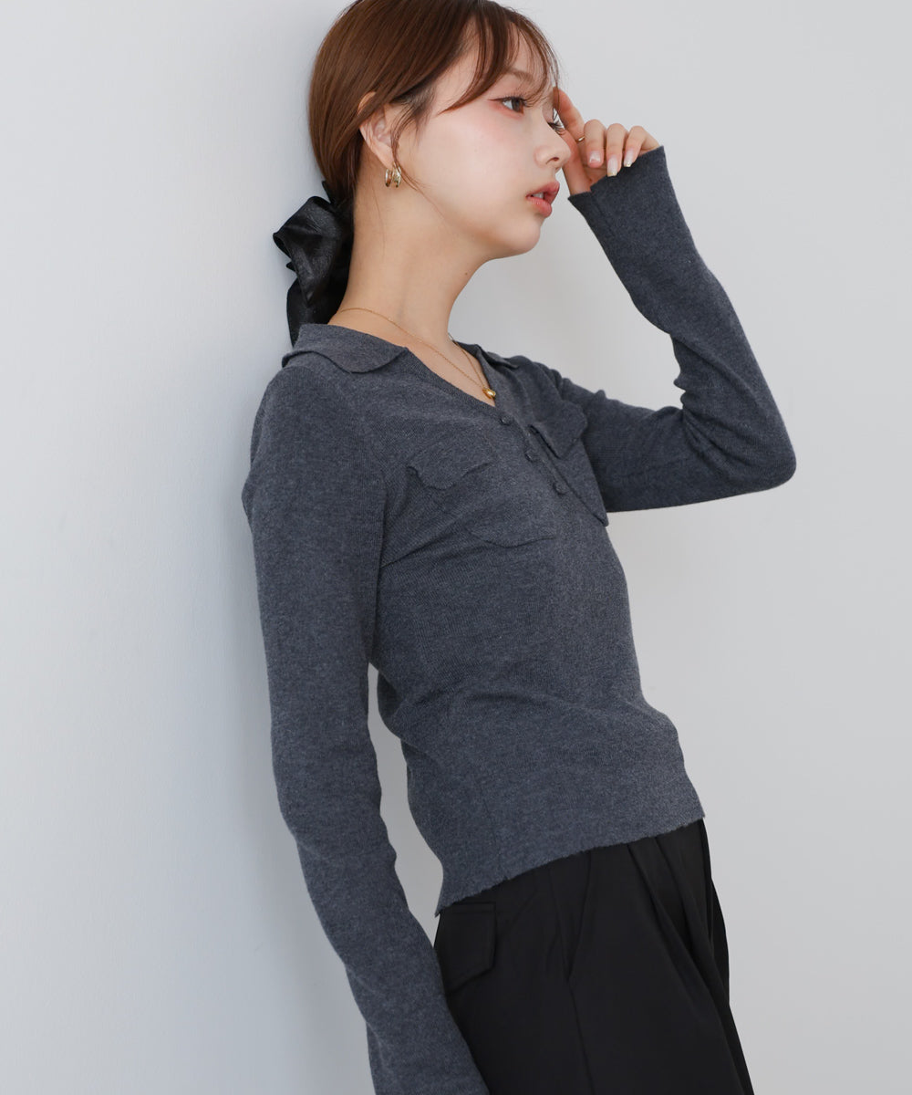 くるみボタンポロニット