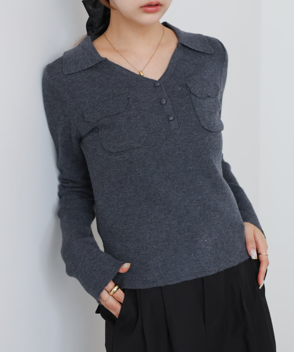 くるみボタンポロニット