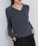 くるみボタンポロニット