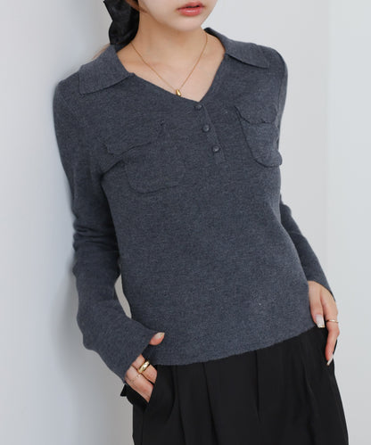 くるみボタンポロニット