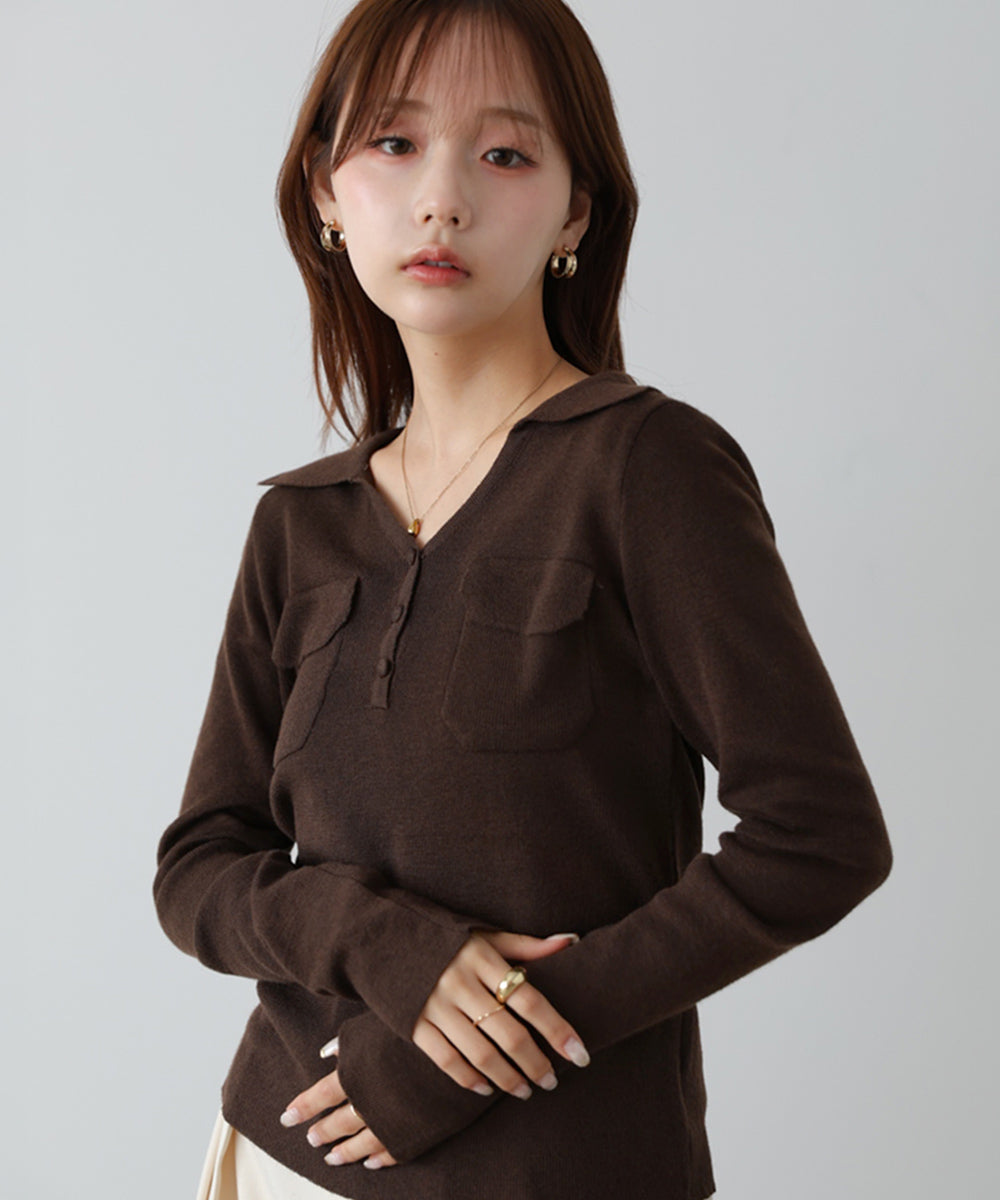 くるみボタンポロニット