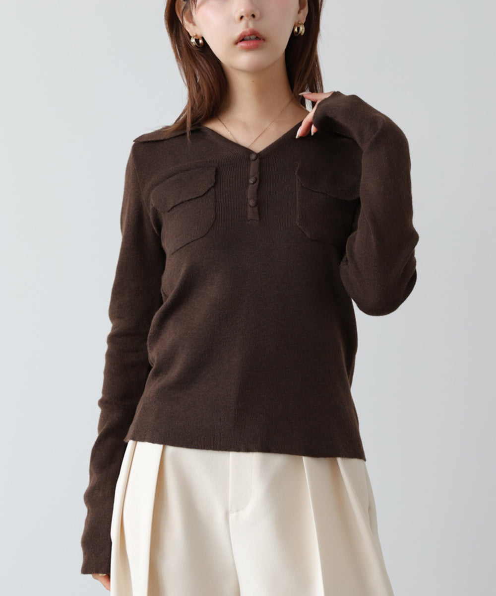 くるみボタンポロニット