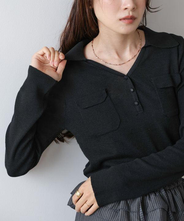 くるみボタンポロニット