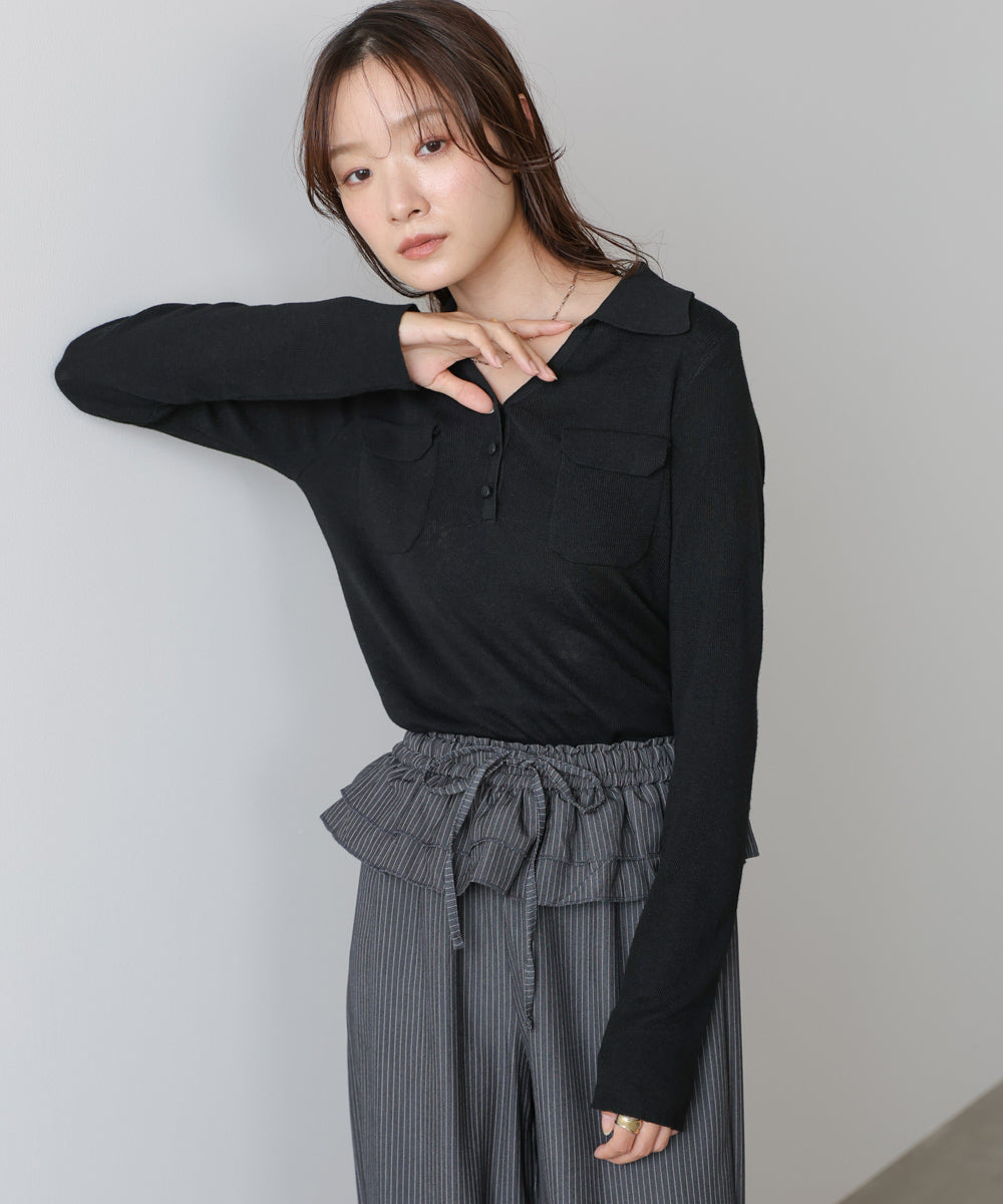 くるみボタンポロニット