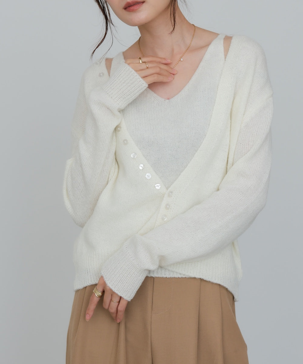 ボタンデザインキャミSETニット