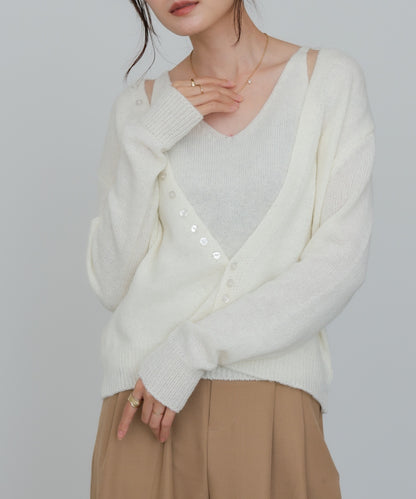 ボタンデザインキャミSETニット