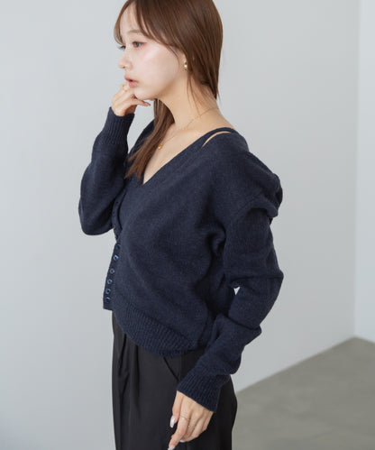 ボタンデザインキャミSETニット