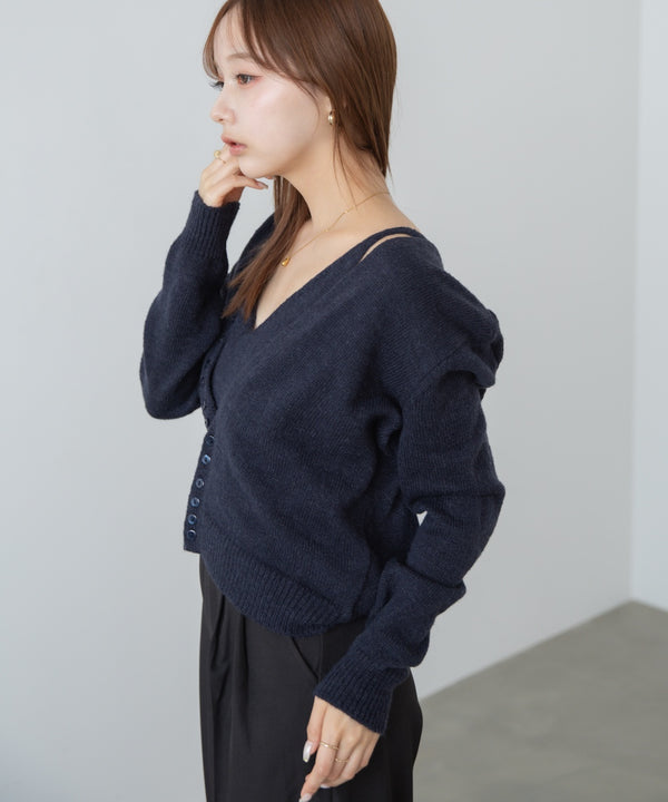 ボタンデザインキャミSETニット