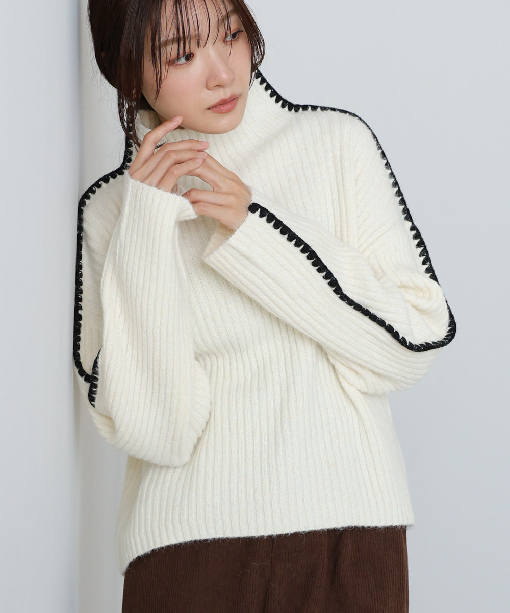 ライン配色ニットトップス