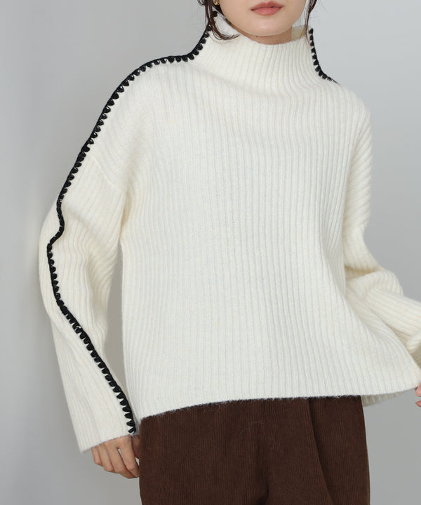 ライン配色ニットトップス