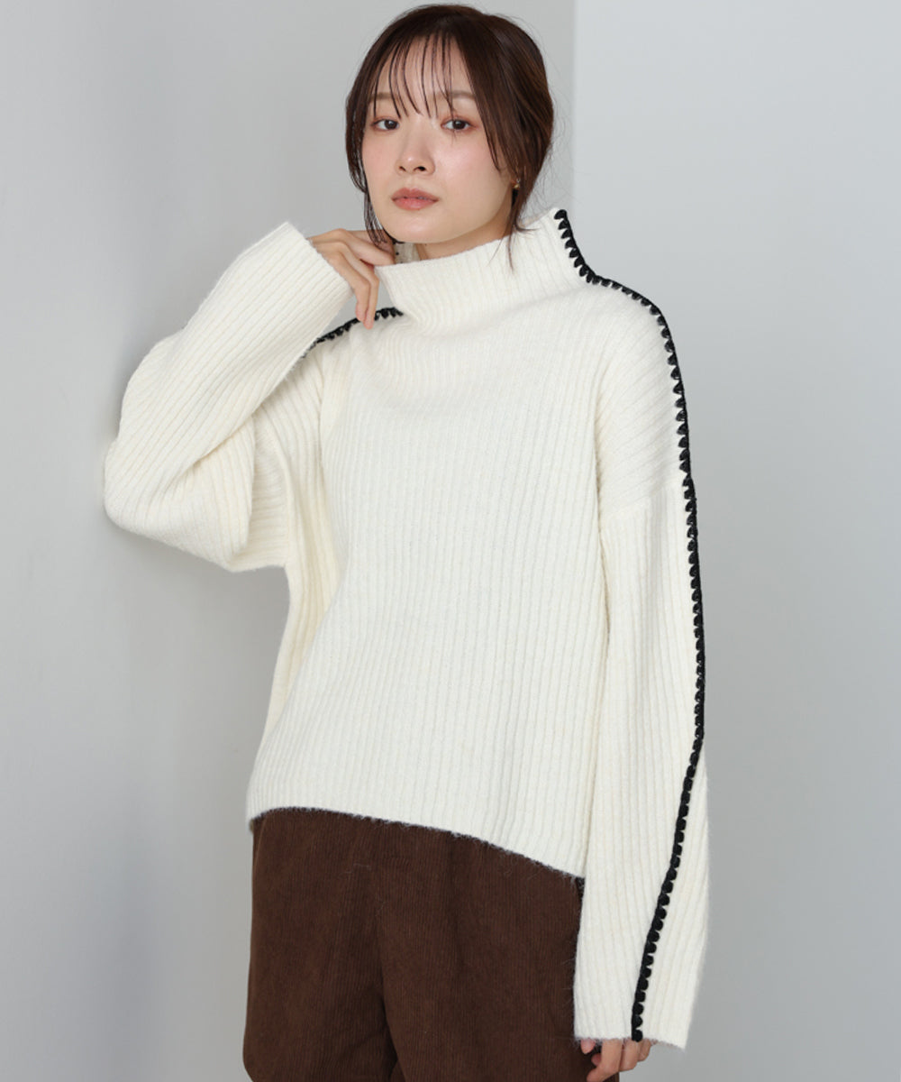 ライン配色ニットトップス