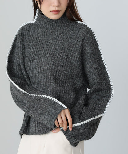 ライン配色ニットトップス