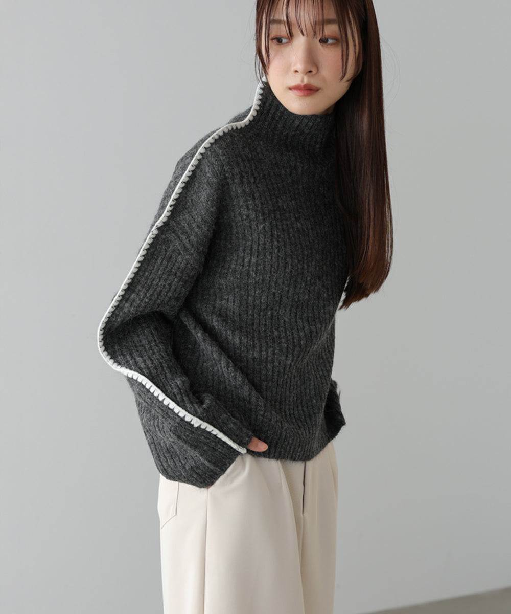 ライン配色ニットトップス