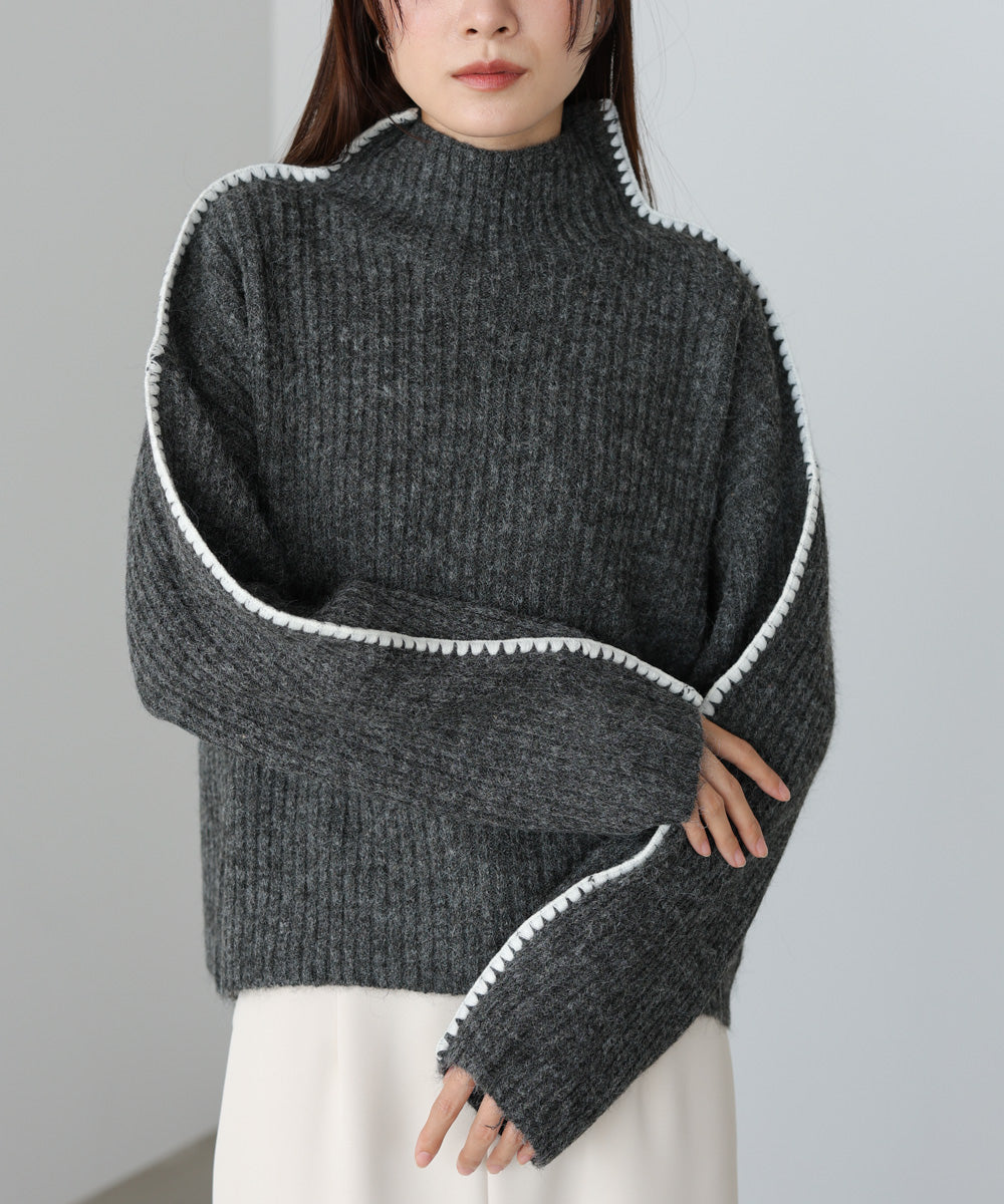 ライン配色ニットトップス