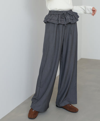 ウエストフリルストライプパンツ