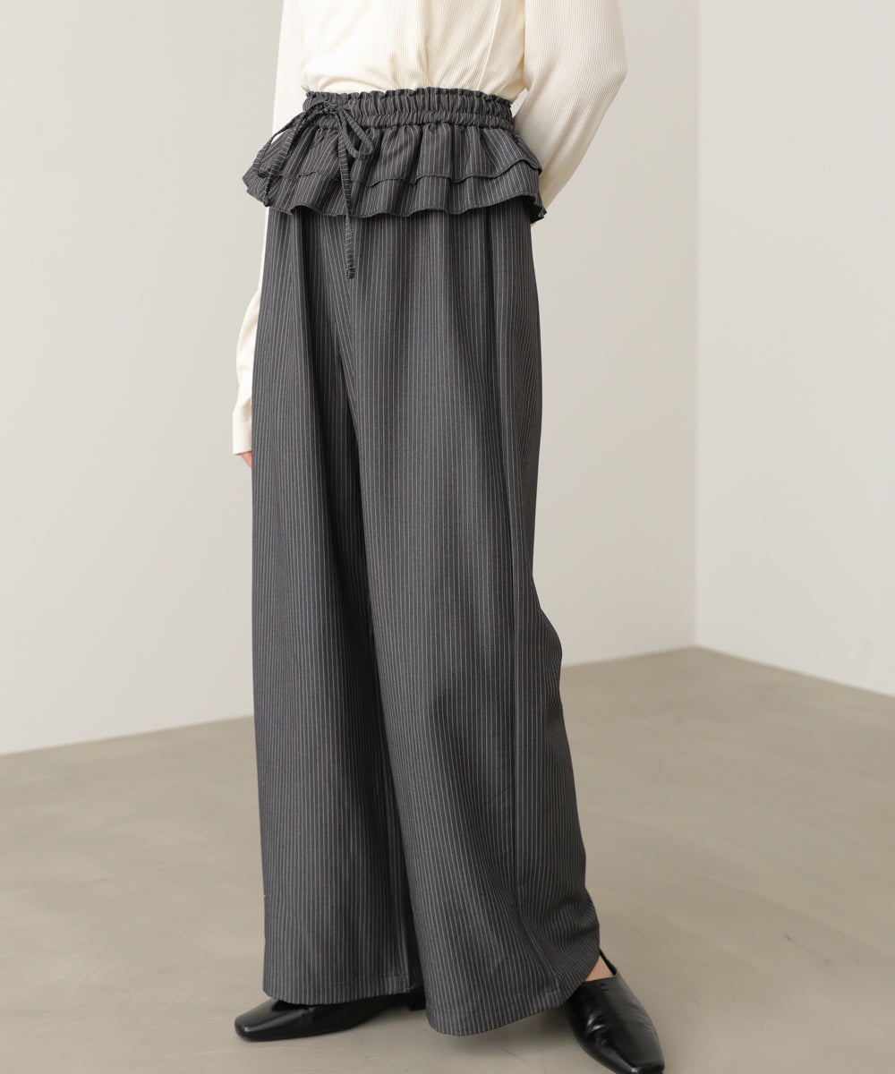 ウエストフリルストライプパンツ