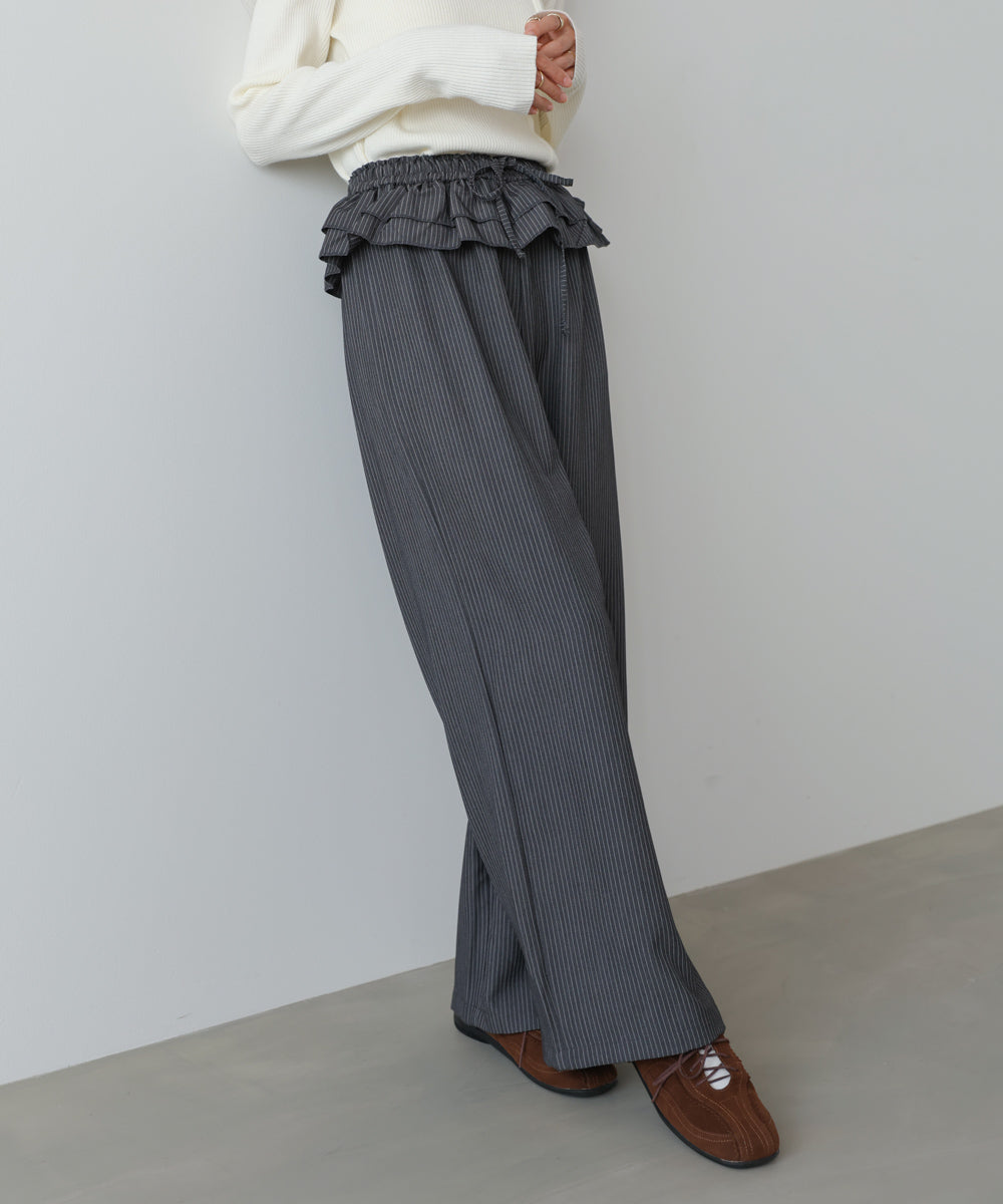 ウエストフリルストライプパンツ