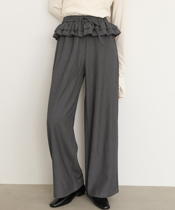 ウエストフリルストライプパンツ