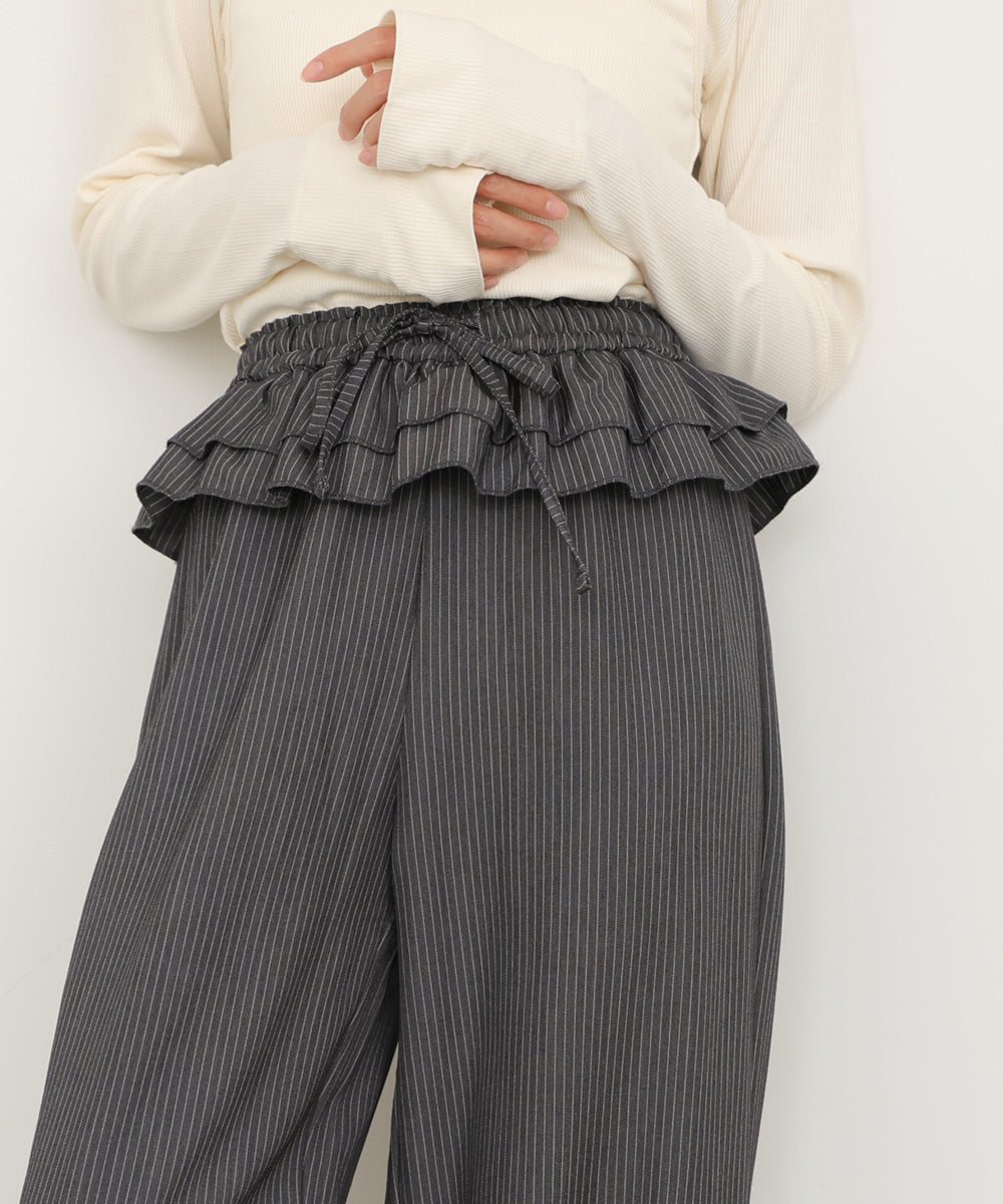 ウエストフリルストライプパンツ