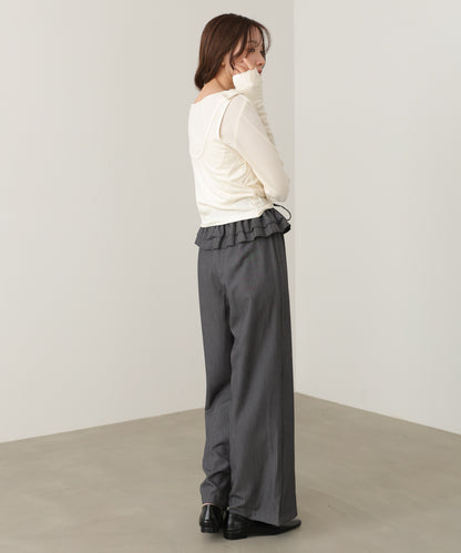 ウエストフリルストライプパンツ