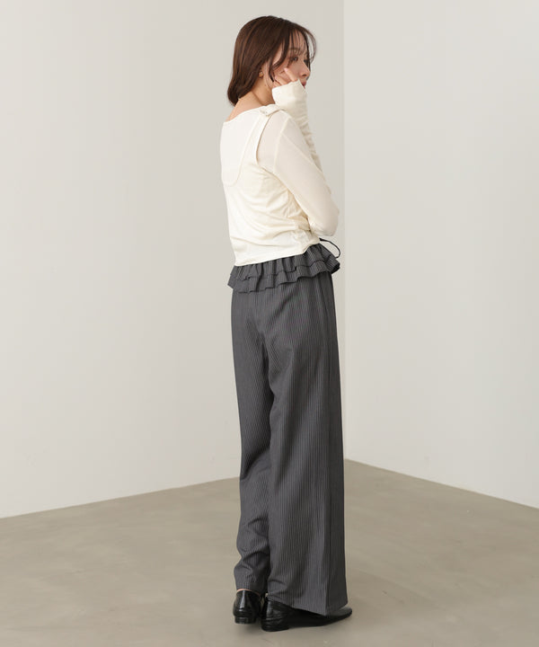 ウエストフリルストライプパンツ