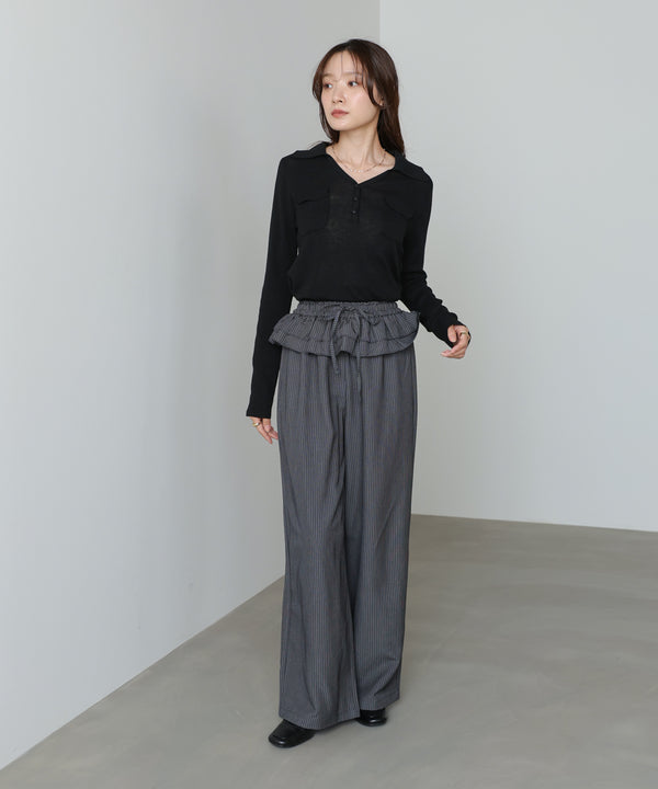 ウエストフリルストライプパンツ