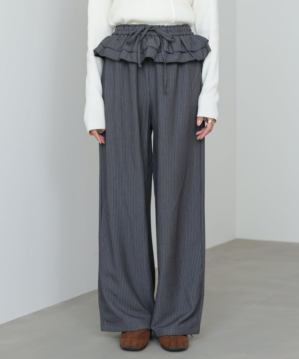 ウエストフリルストライプパンツ