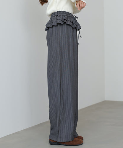 ウエストフリルストライプパンツ