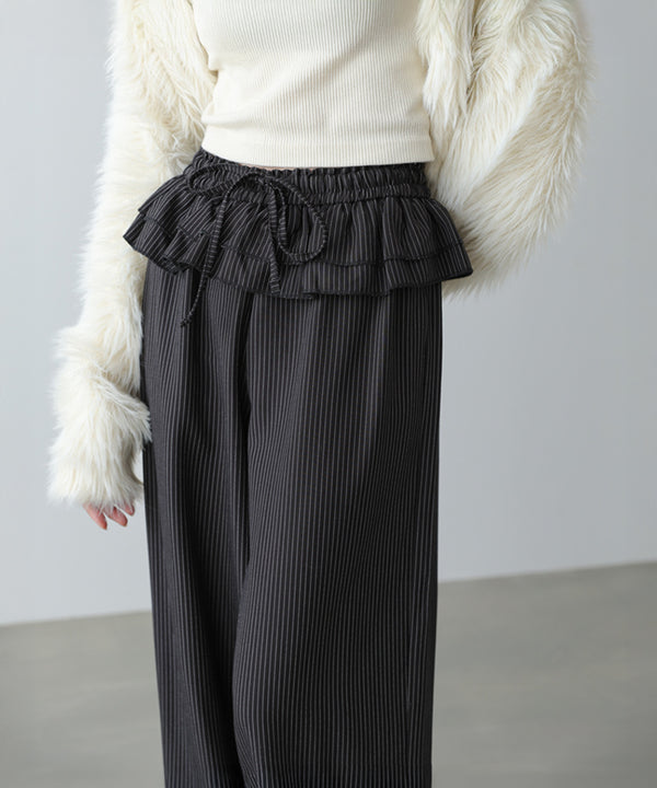 ウエストフリルストライプパンツ