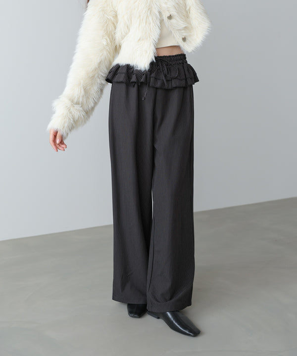 ウエストフリルストライプパンツ