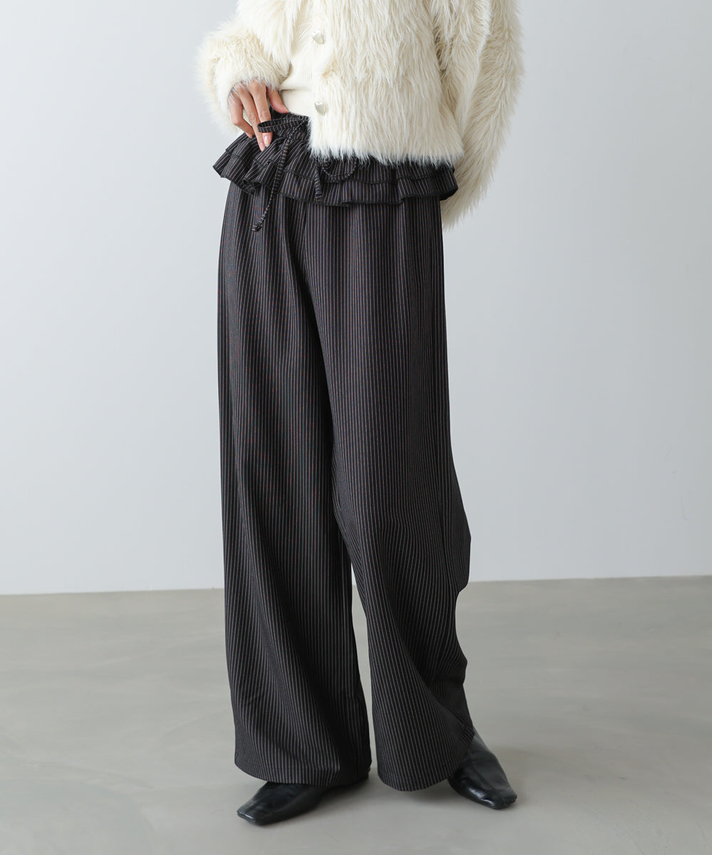 ウエストフリルストライプパンツ