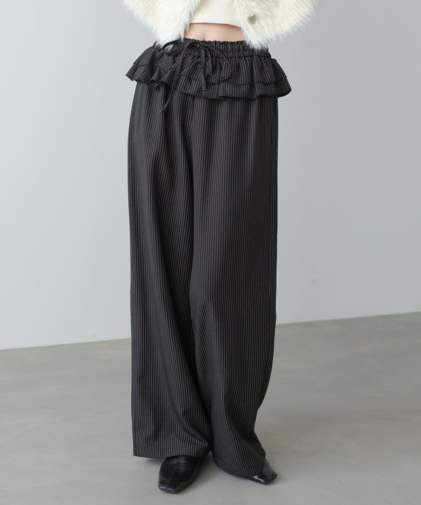 ウエストフリルストライプパンツ
