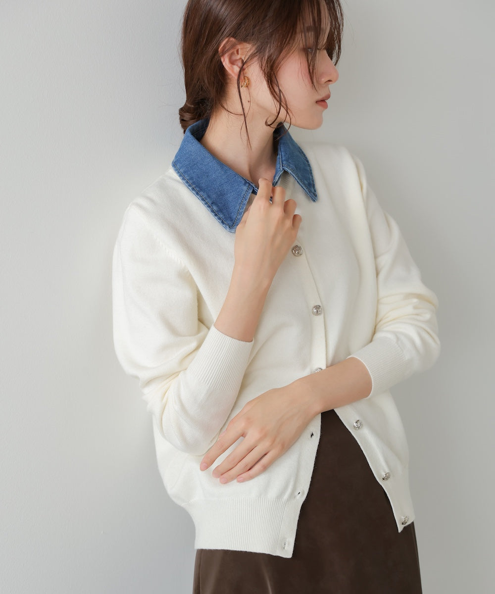 【2026SS】衿デニムドッキングニットカーディガン