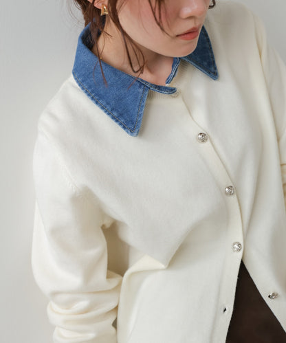 【2026SS】衿デニムドッキングニットカーディガン