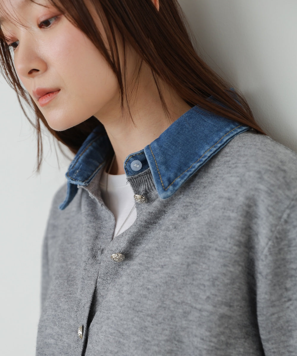 【2026SS】衿デニムドッキングニットカーディガン