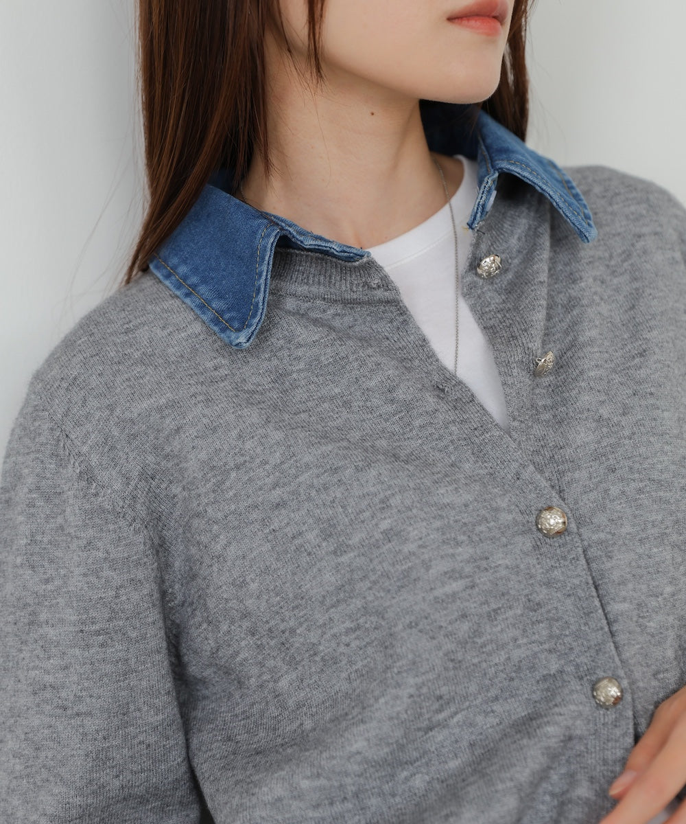 【2026SS】衿デニムドッキングニットカーディガン