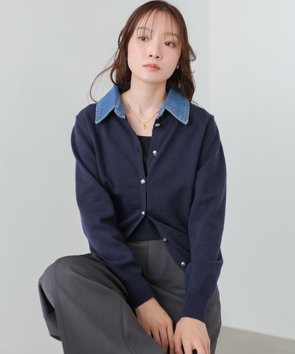 【2026SS】衿デニムドッキングニットカーディガン