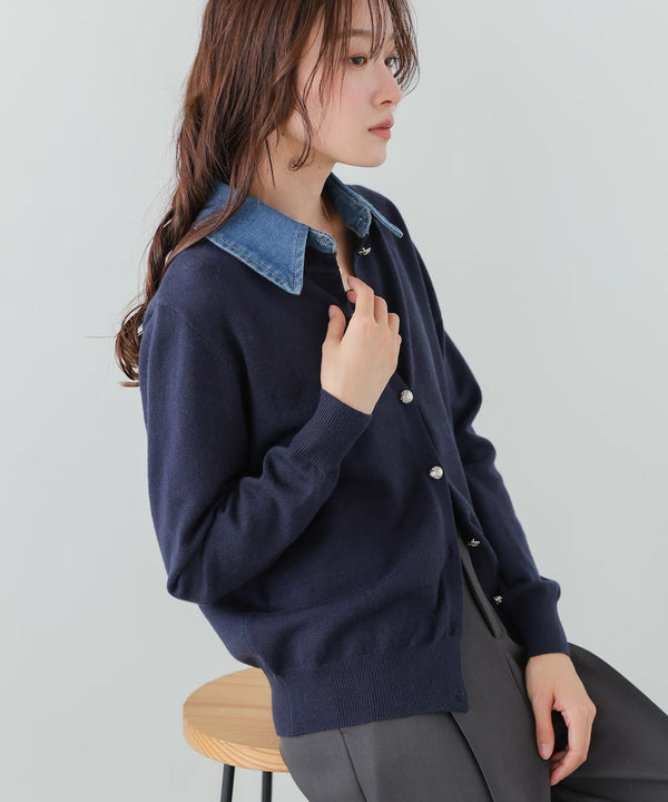 【2026SS】衿デニムドッキングニットカーディガン